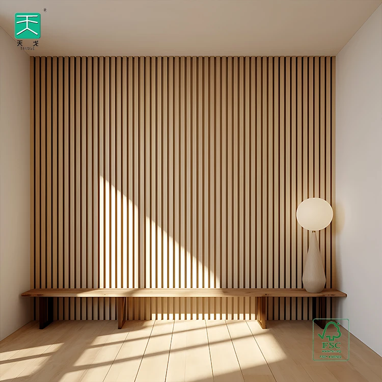 TianGe Wood Veneer Pet Mdf Composite Wall Board square slatted fluted Wooden Acoustic Slat Panel