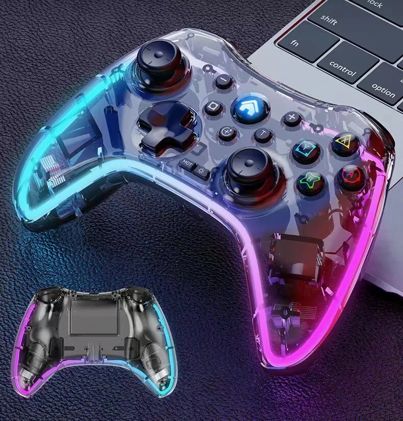 Wireless RGB Gamepad Joystick for Switch PS3 PS4 Android PC Transparent Crystal Gamepad for NS Switch rechargeable Controller