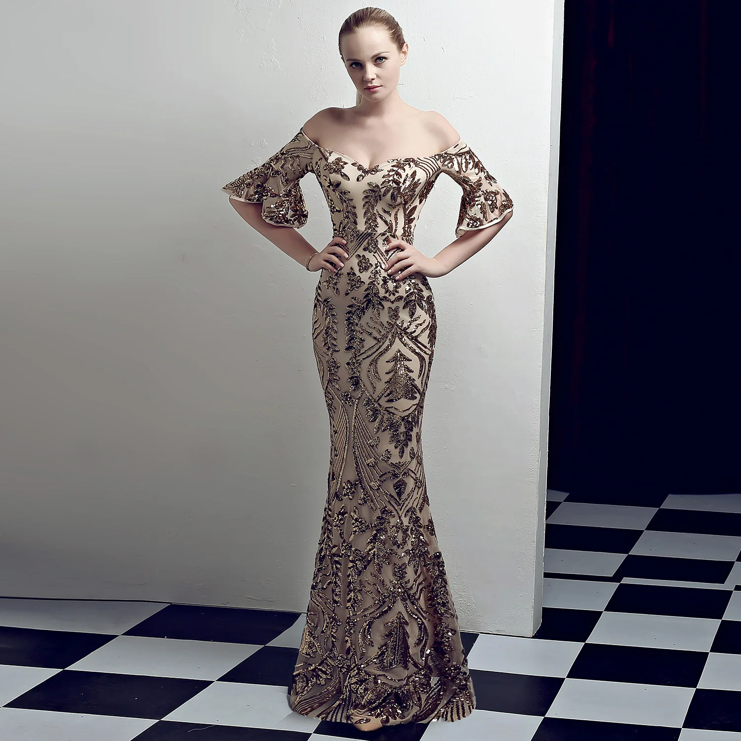 European and American court style long slimming annual banquet nightclub party Wedding dress female