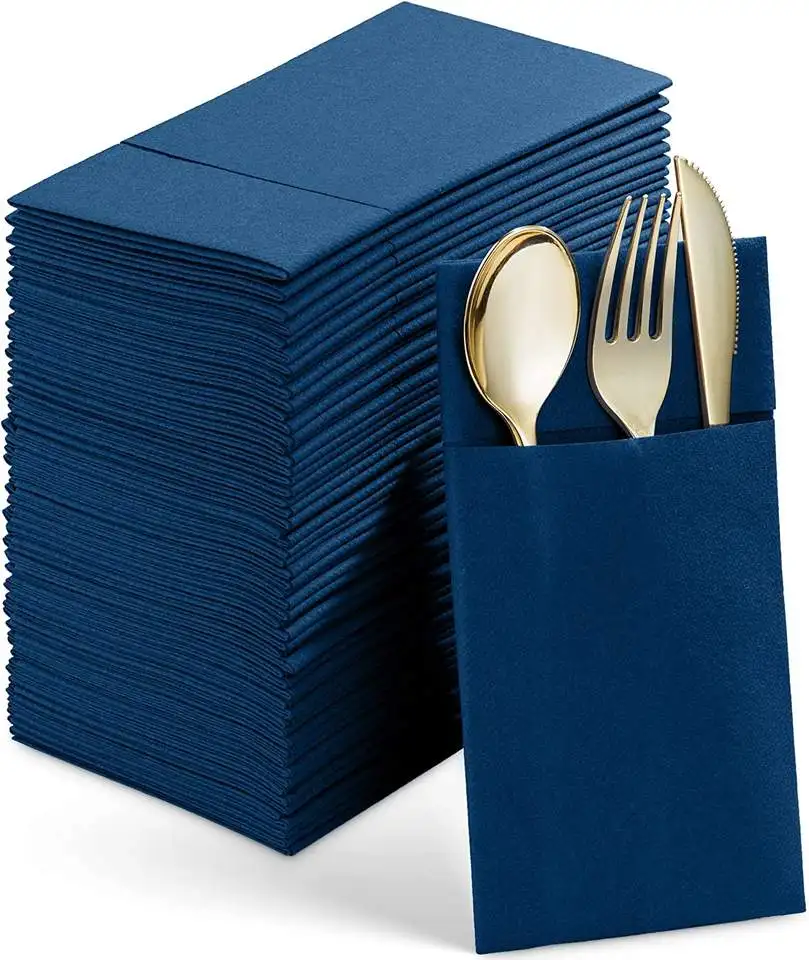 Pocket folding paper dinner napkin tableware Empty cloth paper napkin with built-in tableware pocket