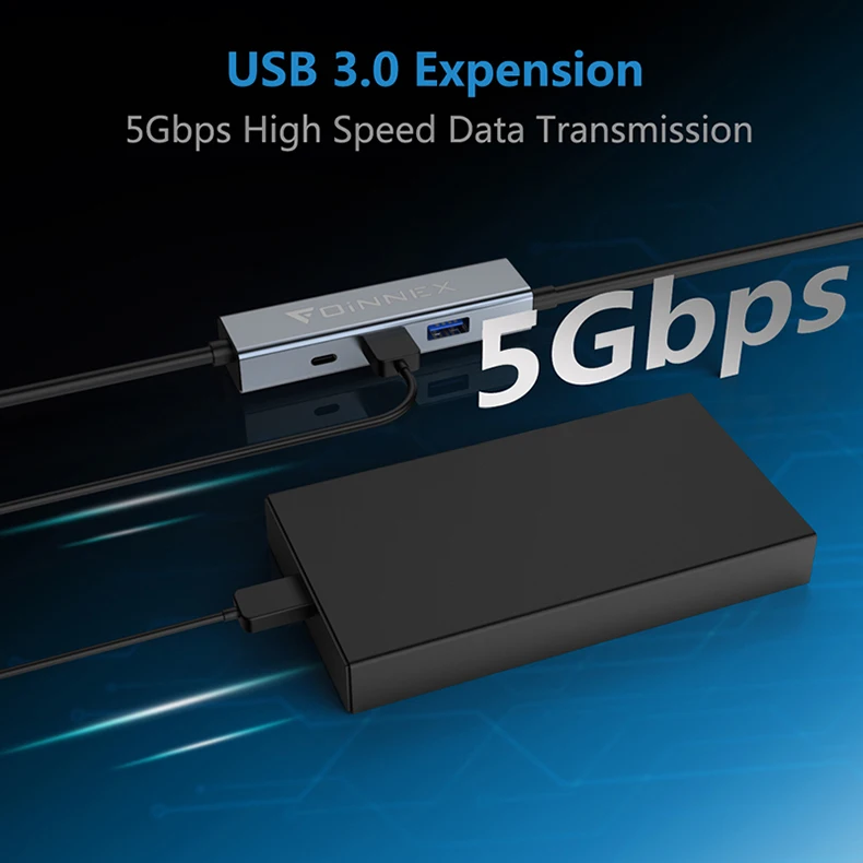 Высокоскоростной Кабель-адаптер USB C-HDMI 60 Вт зарядный порт с двумя 3 0-5 Гбит/с поддержка 3840x2160 4K @ 30 Гц 2560x1600