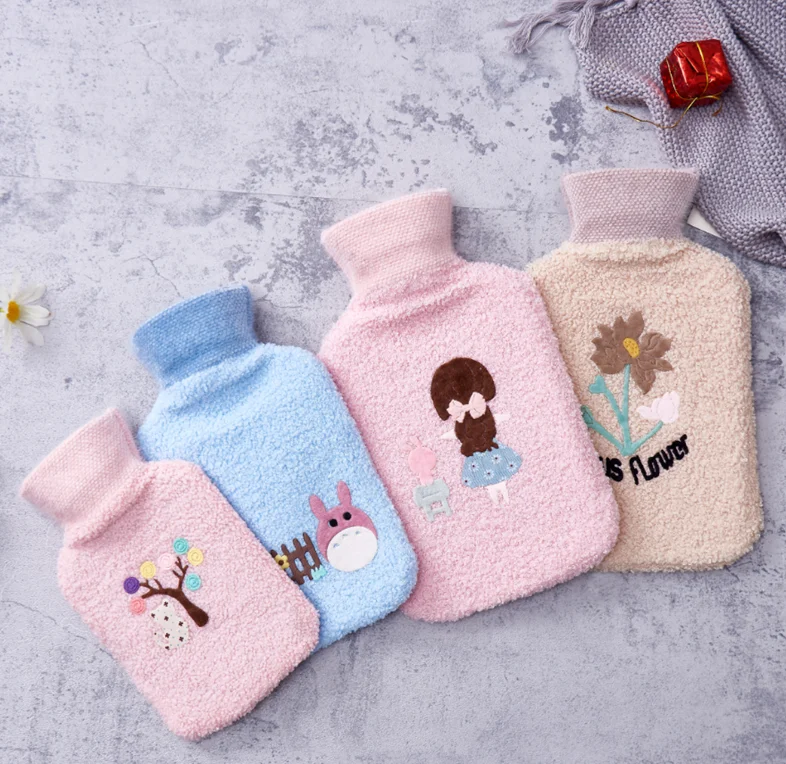 Lesheros Wholesale Custom 650ml Pink Fleece Coat Hot Water Bottle With Soft Plush Cover