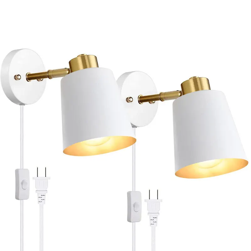 American retro industrial swing arm wall lamp bedroom bedside with switch American and European plug hanging lamp reading light