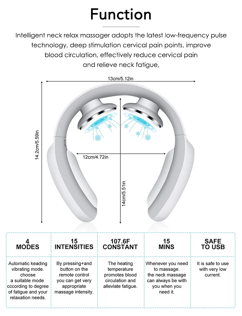 
2020 3 Modes 15 Levels U Shape Portable Wireless Electric Mini Neck and Shoulder Kneading Massager 