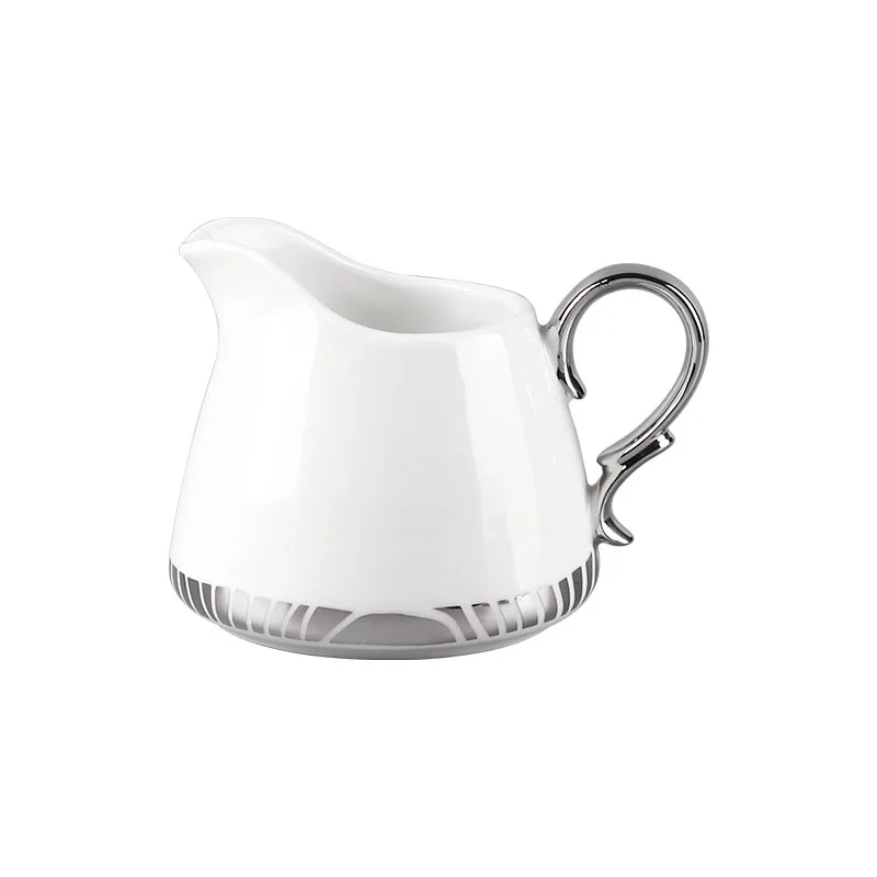 Wholesale Custom logo Electroplate Rim Decoration 4 inch Milk Jar White Ceramic Milk Jug