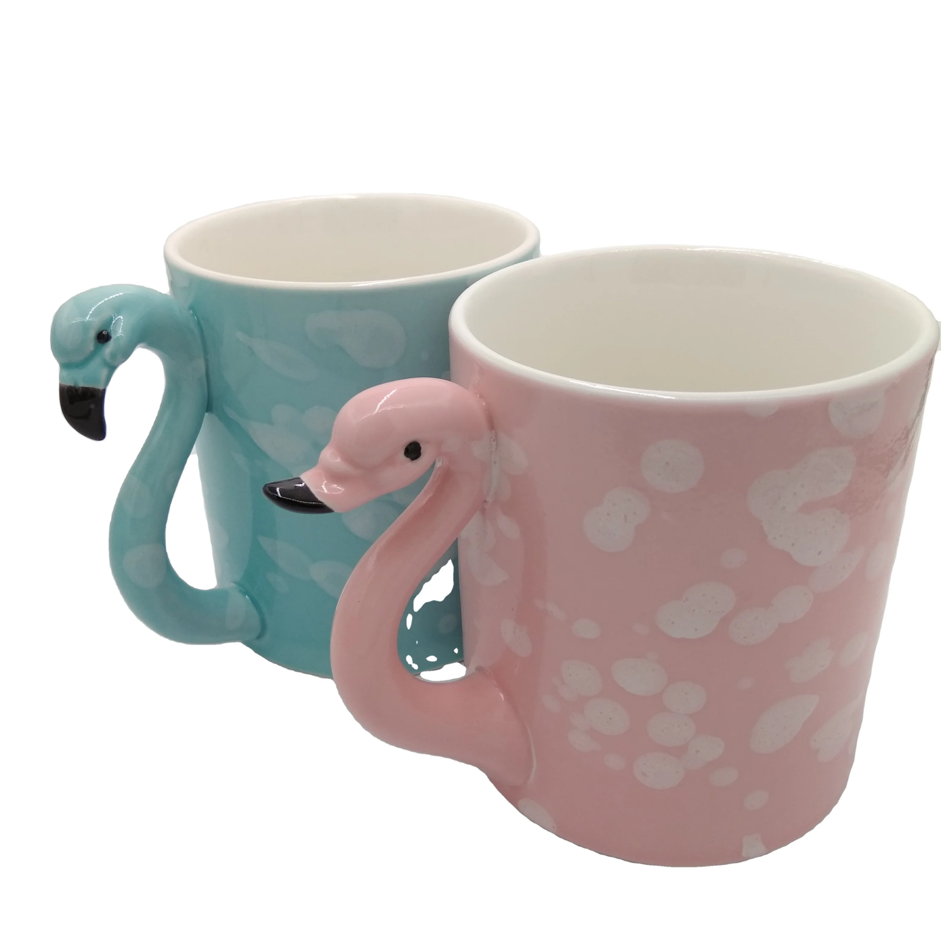 Decorative 3D Swan Design Ceramic Coffee Mugs with Flamingo Handle