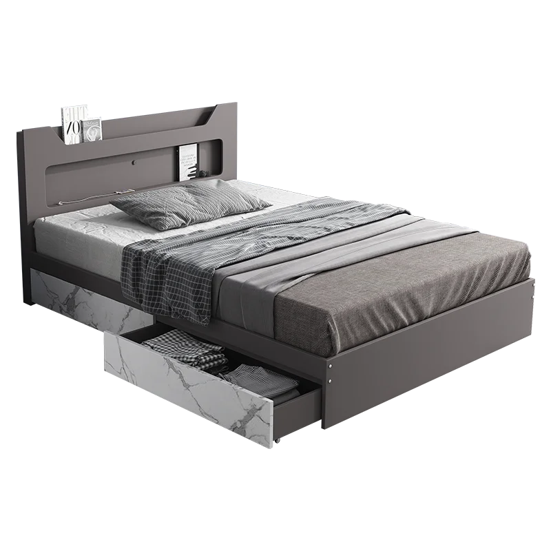 
European style bedroom minimalist single bed pneumatic high box small apartment storage single bed 