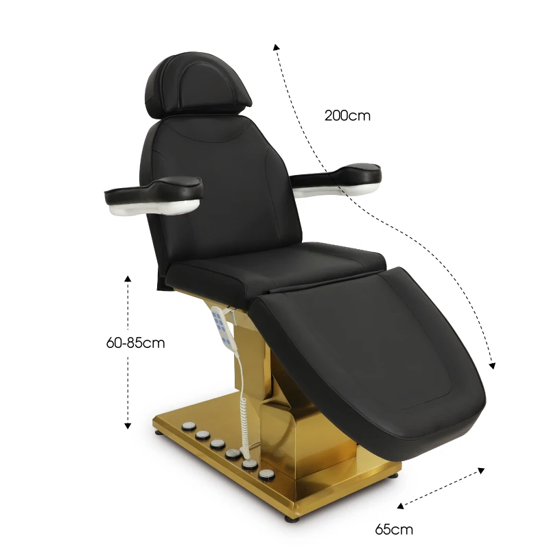 Modern black gold base beauty salon massage table bed 3 motor electric foot control therapy facial spa bed for sales
