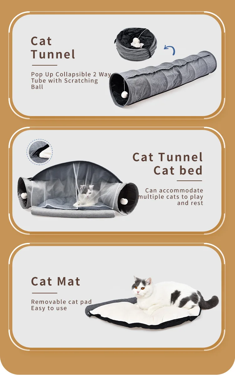Petstar Wholesale Pet Products Petstar Cat Bed Play Tunnel Mat Foldable Soft Cat Toys Set Tunnel Tubes