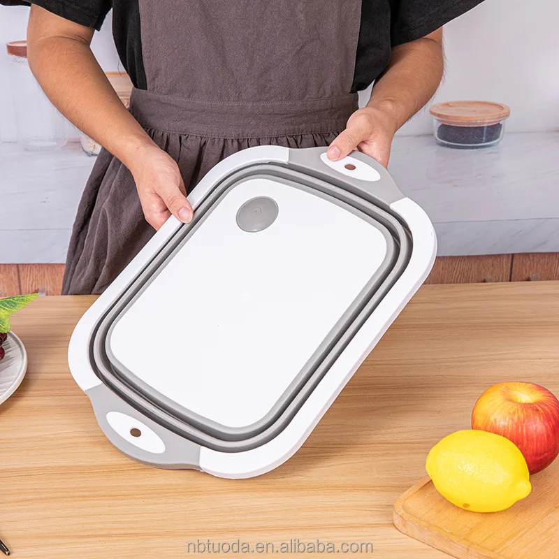 Collapsible Camping Cutting Board Foldable Camping Dishes Space Saving 2 in 1 Multifunction Storage Basket for BBQ Prep Picnic