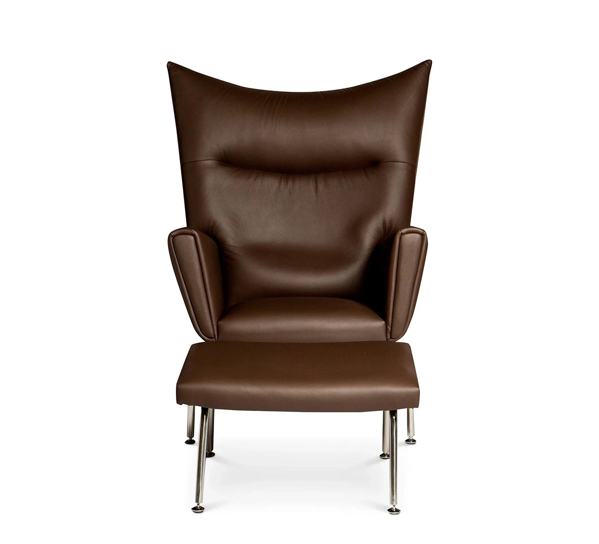 High back wing chair in leather mid century furniture