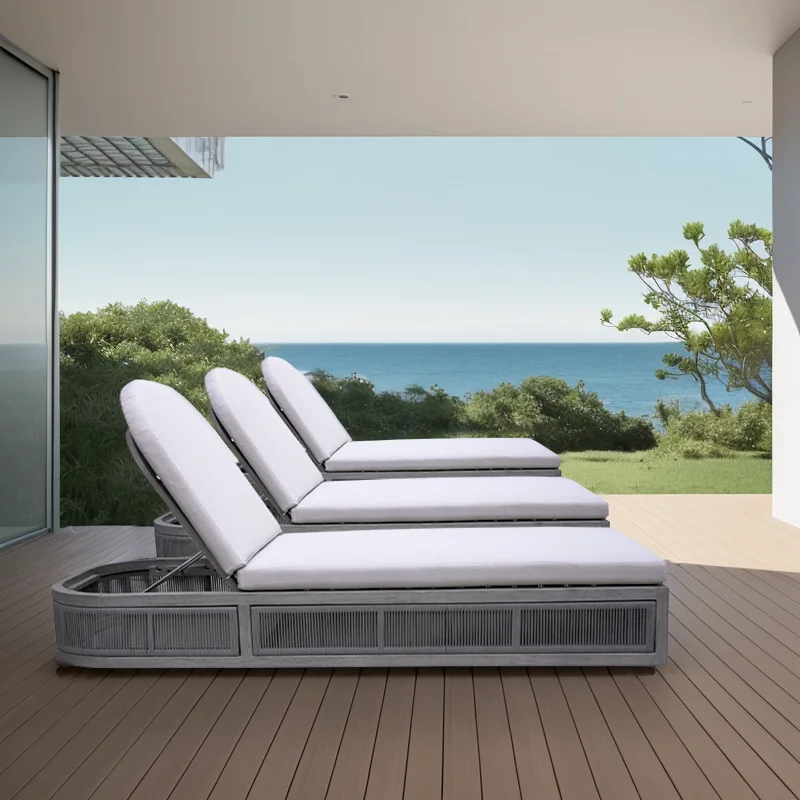 Wooden Beach Bed aluminium luxury chaise lounge furniture beach po pool furniture teak wood sun lounger cushion chair for pool