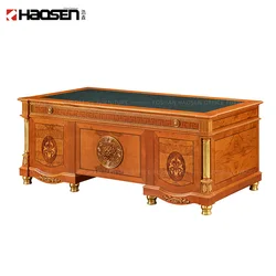 Luxury classic Carving Wooden office furniture 0812 Leather desktop executive desk