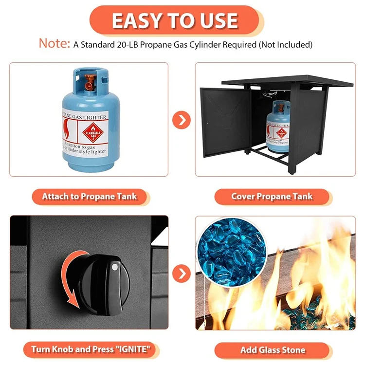 Square Fire Pit Table Outdoor Propane Fire Pit Gas Stainless Steel Tabletop Fire Pit