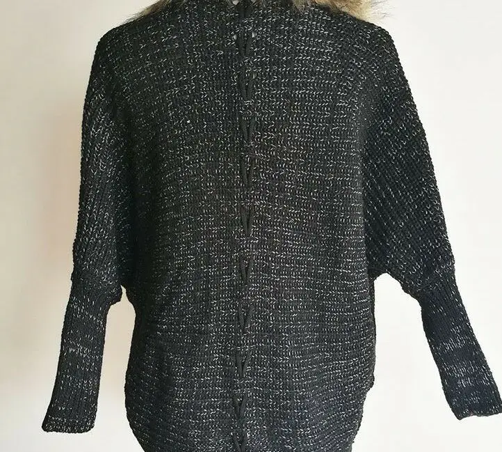 New Fashion Women European Style Fur Collar Bat Sleeve Knitted Cardigan Shawl Coat Winter Sweater