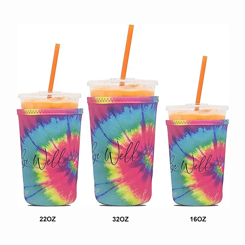 Custom Design Sublimation Printed 32oz Neoprene Iced Coffee Sleeve