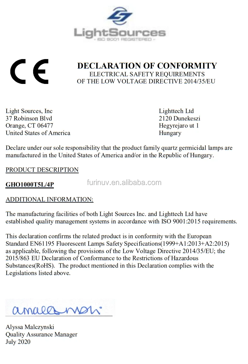 Air Disinfection Water Treatment light Tube GHO1000T5L 100W  254nm UVC Germicidal Lamp