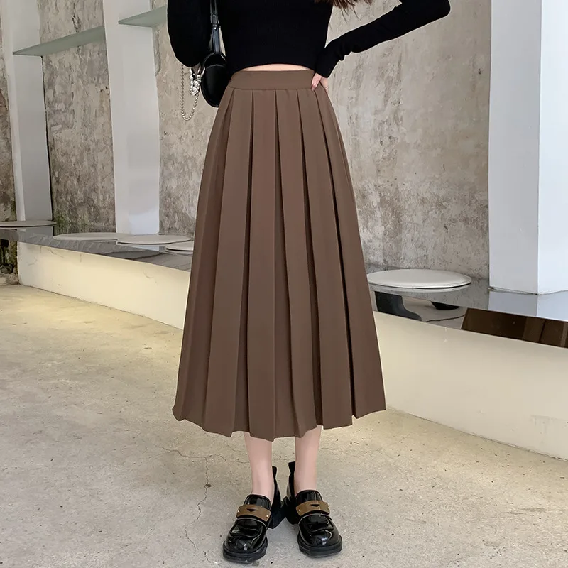 High Quality customizable  Women Skirt Long Length Slim Fit Comfortable Breathable Solid Color A-line Casual Lady Pleated Skirt