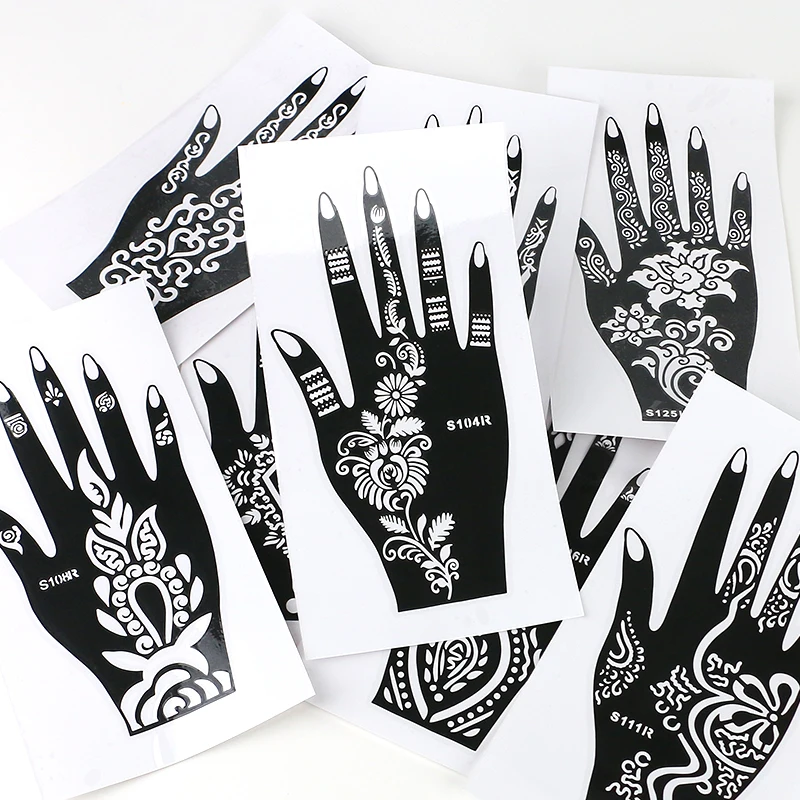 Wholesale Custom Reusable  Hand Mehndi Henna Tattoo Sticker Stencil India Arabic Pakistan