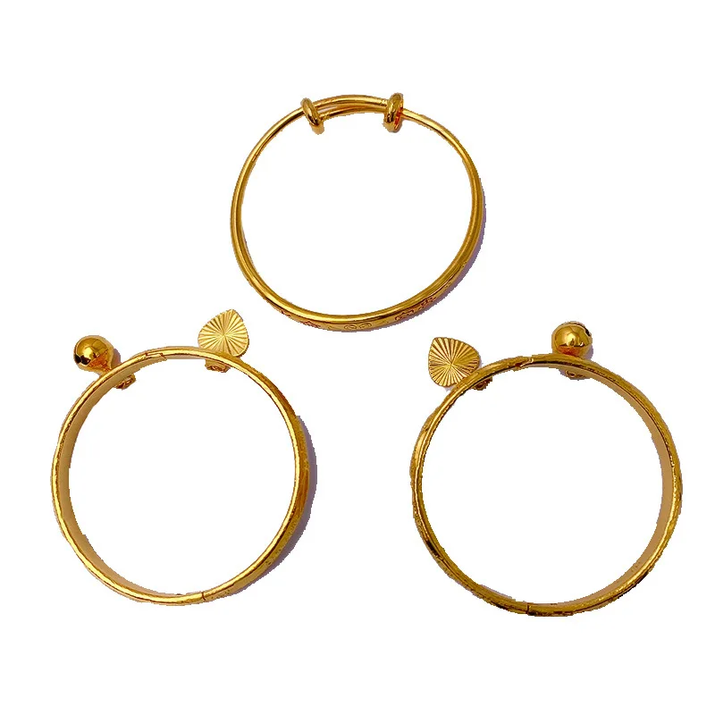 Trendy Frosted Clasp Bangles for Full Moon Baby 18K Gold Plated Copper Full Star Snowflake Placer Gold Love Heart Bell Bangles