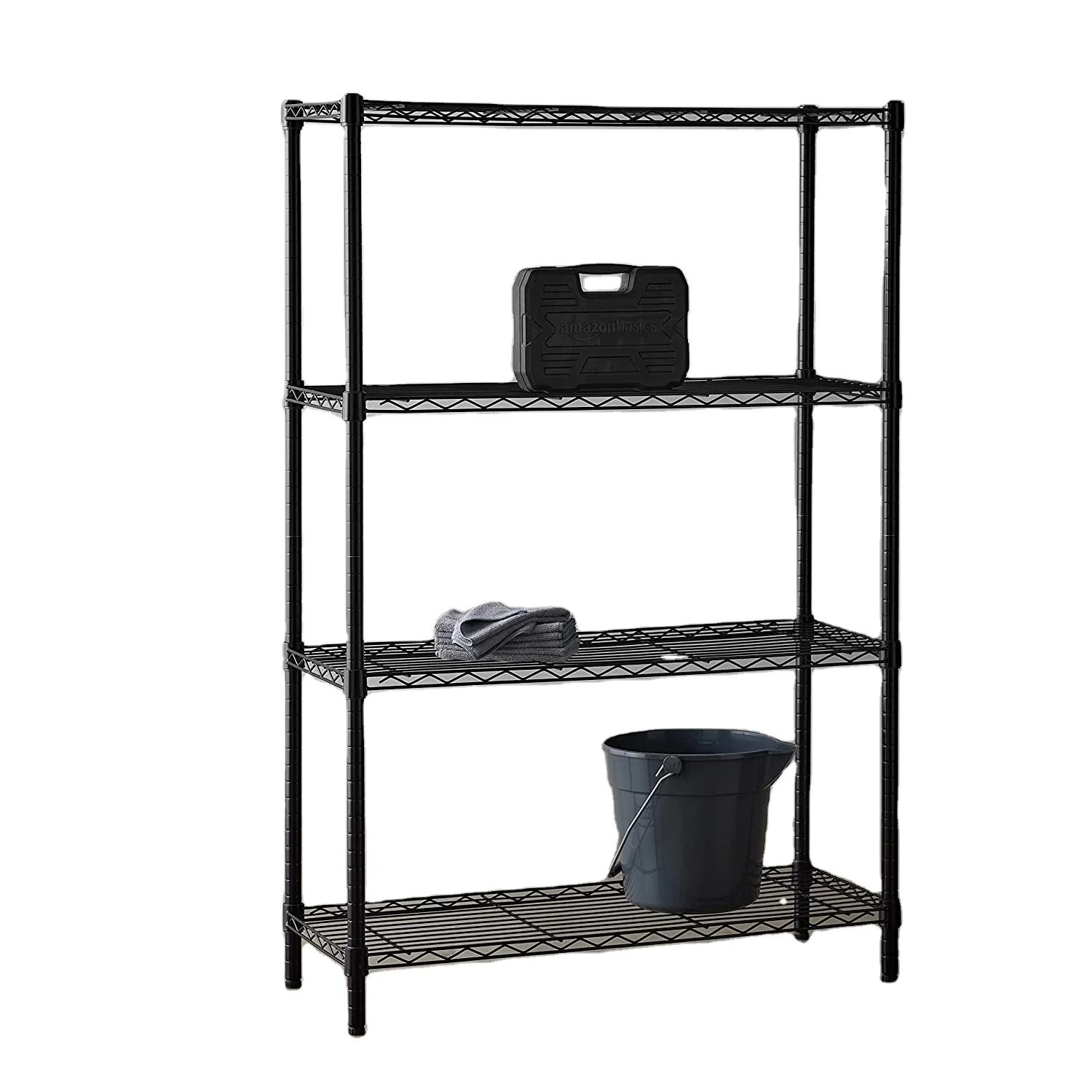 Heavy Duty Industrial Metal  wall book storage display 4 tier rack shelves with wire decking shelving