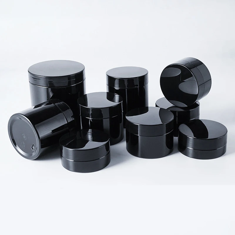 Stock 50 60 80 100 120 140 150 200 250 500 ml Empty PET Plastic Black Cosmetic Jar For Cream Cosmetic Packaging Containers