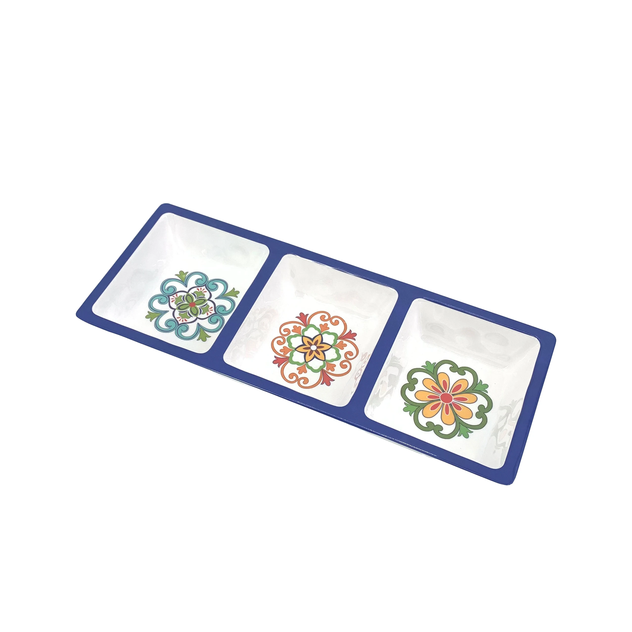 Divided Serving Dishes Square Condiment Sets 3-Compartment Melamine 3 Section Relish Tray