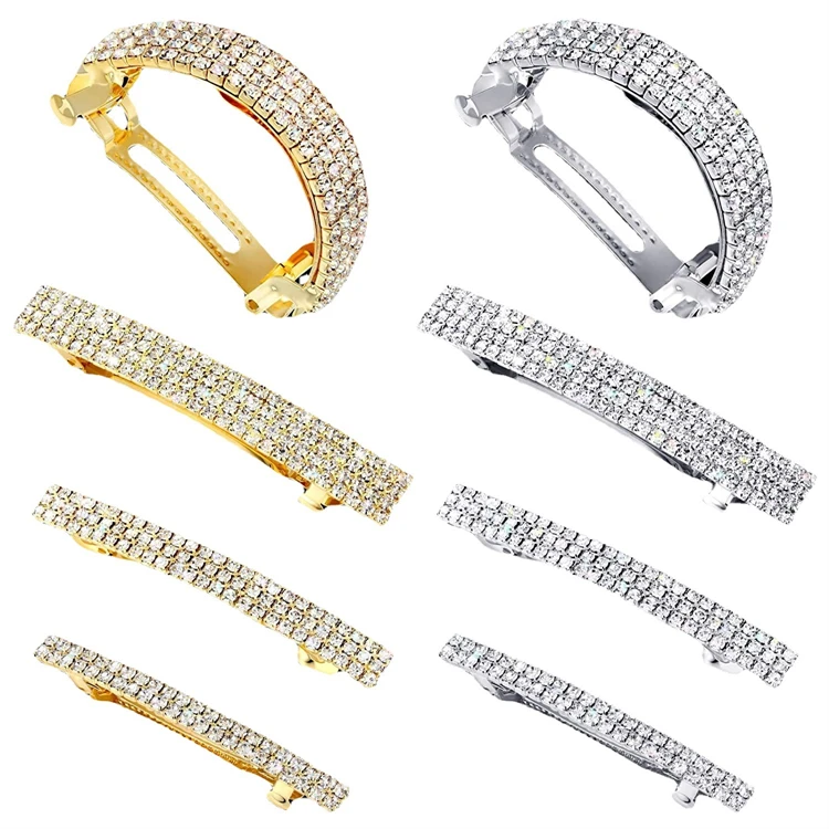 Hand made hair accessories bling crystal rhinestone barrette silver hair clip for women