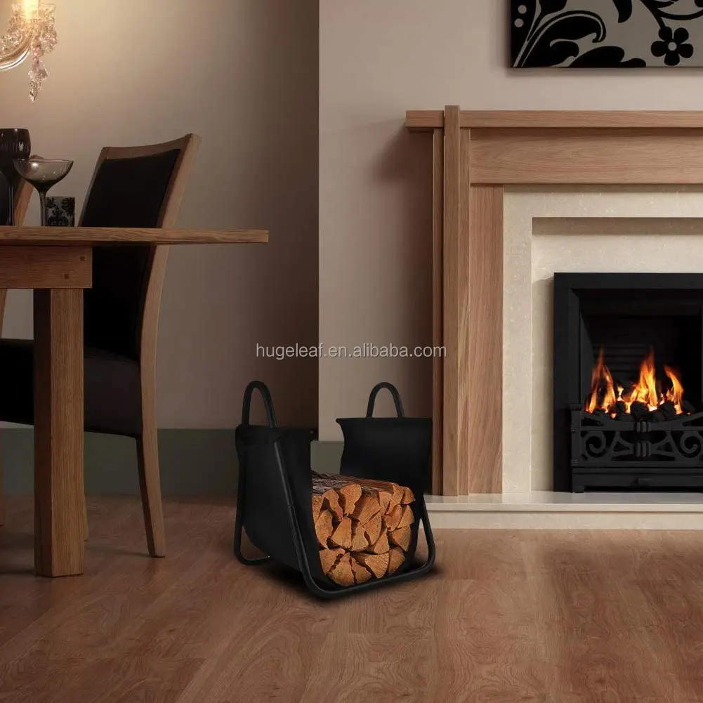 2-in-1 Heavy Duty Log Holder Indoor Metal Firewood Rack with Canvas Tote Bag