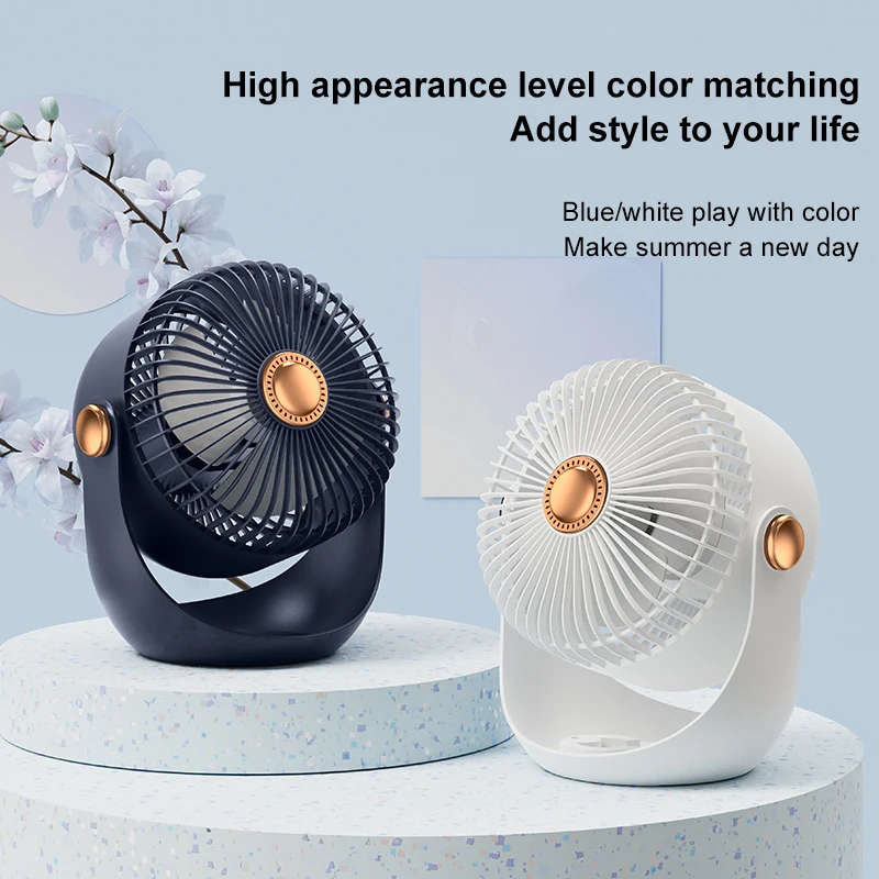 Multi-function 2400Mah Rechargeable Desk Circular Mini Fan Rotated Cooling Outdoor Electric Table Usb Fan with Hook