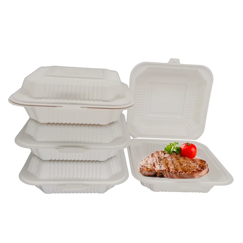 Wholesale 8 Inch Eco Friendly Biobased  Restaurant To Go Bio-Based Clamshell Packaging  Box Biodegradable Clamshell Lunch Box