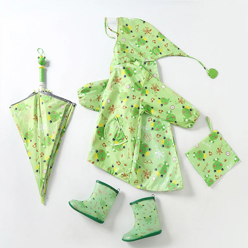 Kids Cartoon Umbrella and Raincoat Fashion Rain Products Set Kids Rain Boots Umbrella