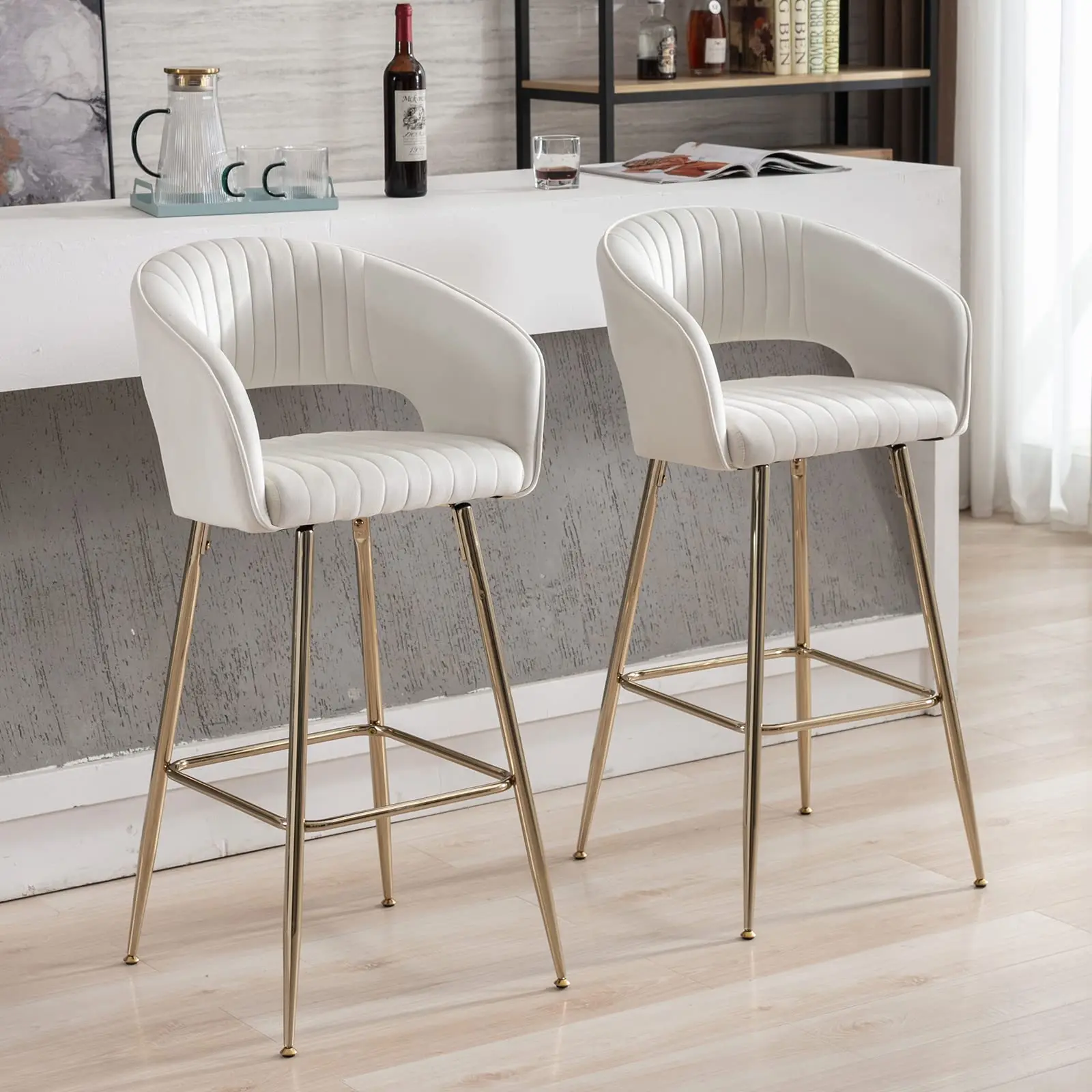 Modern High Back Counter Luxury Bar stool Metal Bar Chair swivel Velvet Bar Stool For Restaurant Kitchen