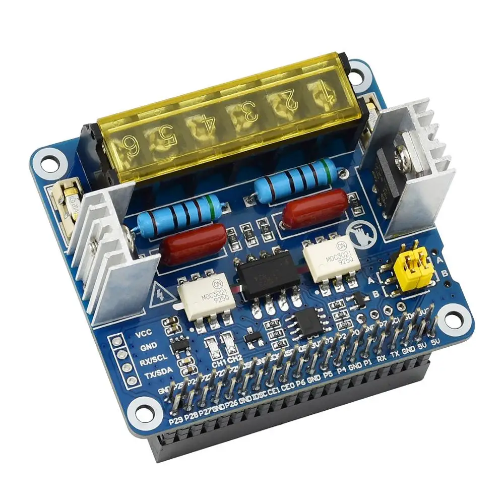 Waveshare 2-CH Dual Channels Bidirectional Triac HAT for Raspberry Pi, Integrated MCU Commands Control UART I2C