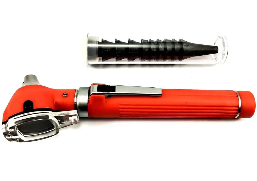 In stock buy whole sale light weight Red color Handle and Pouch Mini Fiber Optic Otoscope and Opthalmoscope