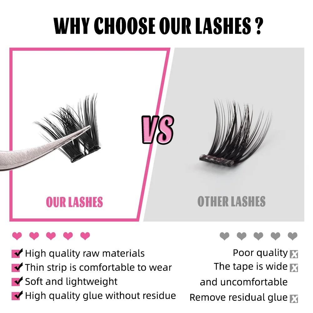 Handmade Adhesive Cluster Eyelash Natural 3D Press on Lashes No Glue Cluster Lashes Wholesale