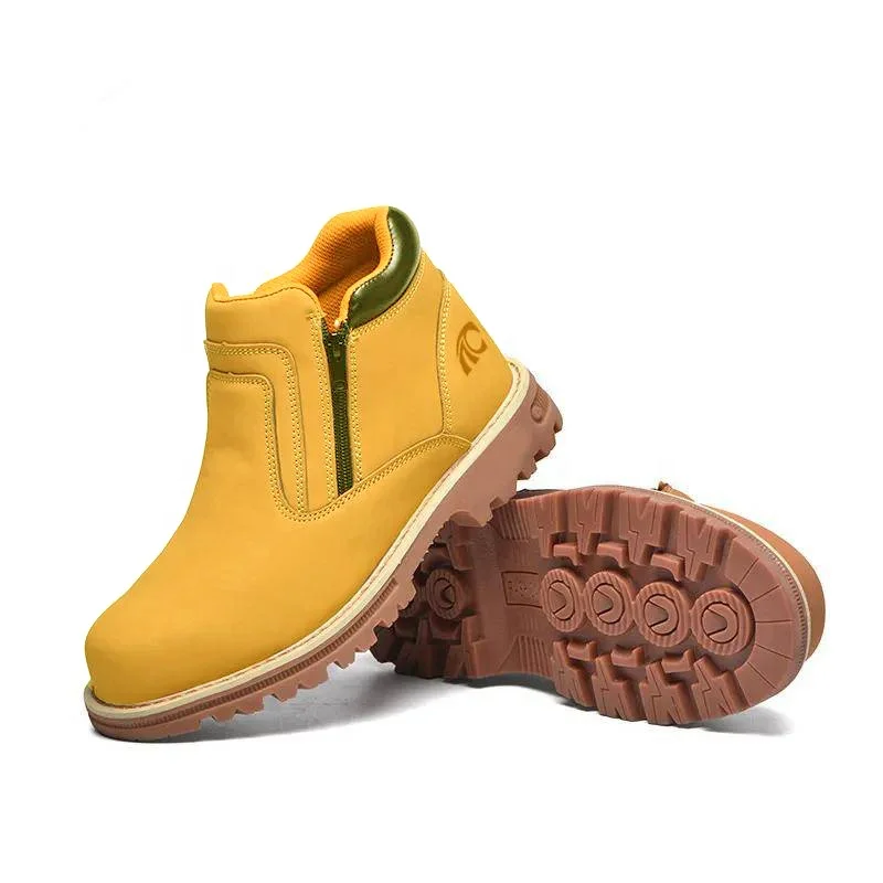 Yellow microfiber leather anti slip rubber sole puncture proof steel toe premium quality safety shoes without lace