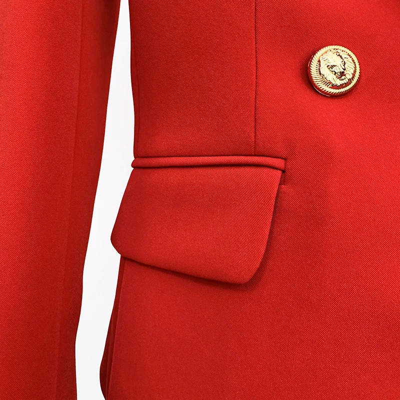 A4060 Office Wear Red Pink Khaki Double Breasted Pockets Slim Fashion Blazers Ladies Women