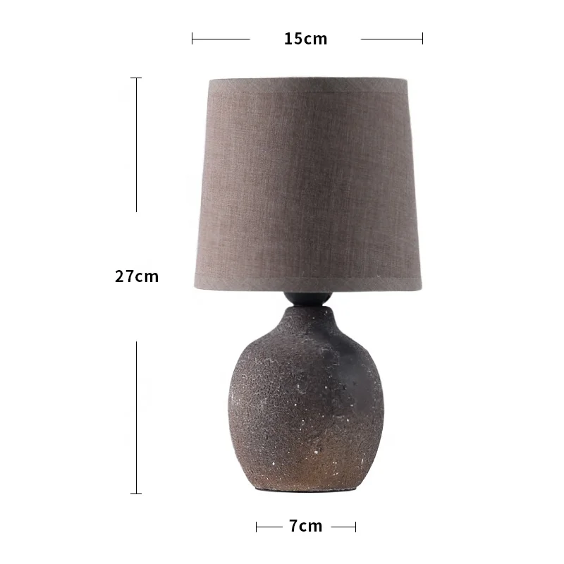 Rustic style round matte indoor decoration bedside lamp antique stoneware table lamp