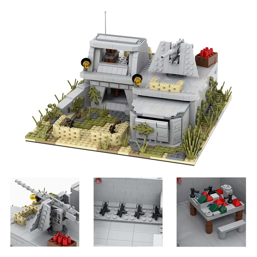 928PCS MOC5061 Military Battlefield Bastion Earthbags Bricks Conceal Cannons Attack Scene World War II Building Blocks Kids Toys