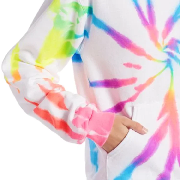Wholesale Latest Design Neon Rainbow Hoodie Set Trendy 100% Cotton Custom Tie Dye sweatsuit joggers tracksuit for women