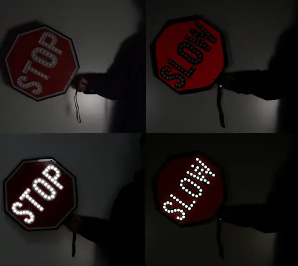 Led Handheld Stop Paddle with tilted sensor Rechargeable Stop SIGA PARE SLOW Double Sided Flash Warning Signs