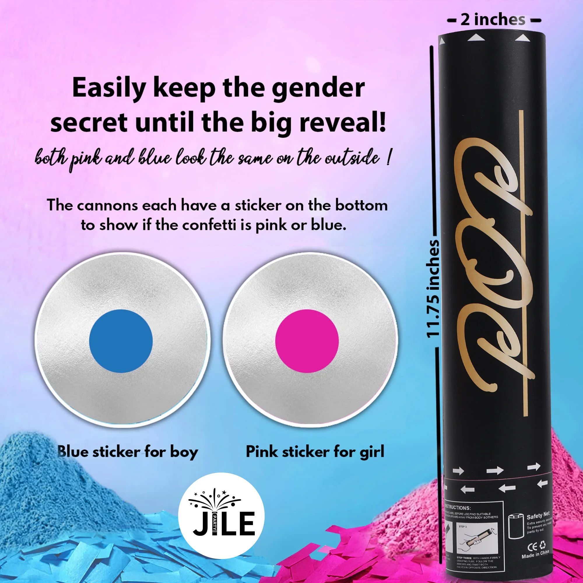 Gender Reveal Biodegradable Confetti Cannon with Pink Blue Powder and confetti Party Popper