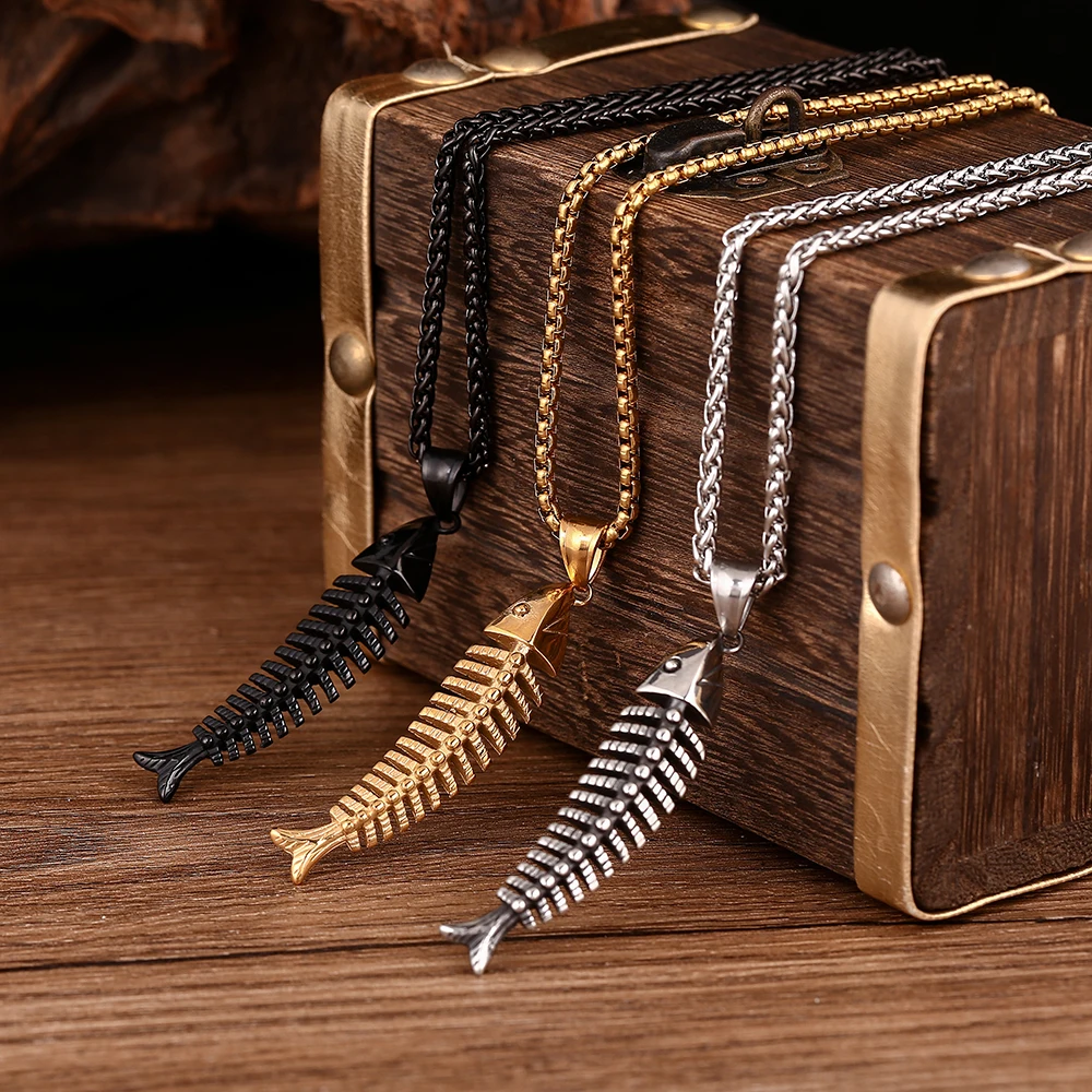 Gothic Personality Jewelry Fishing Skeleton Fancy Design Diy Pendant Necklace Lovely Vintage Fishbone Pendant