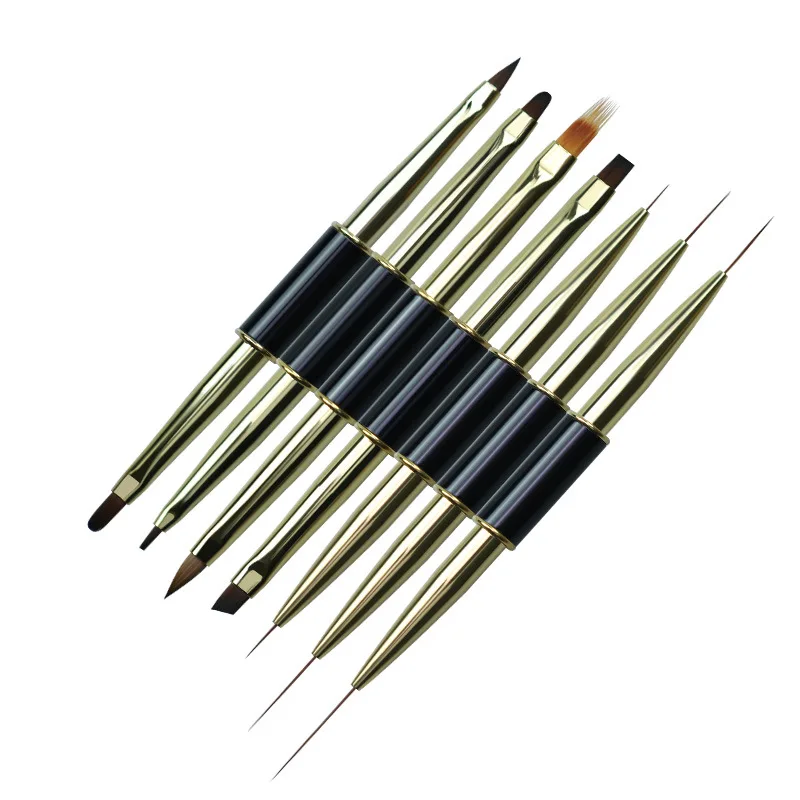 Acrylic Handle UV Gel Painting Double Ended 3d Flower Long Short Liner Pen Nail Art Liner Brush Set with 15mm 20mm