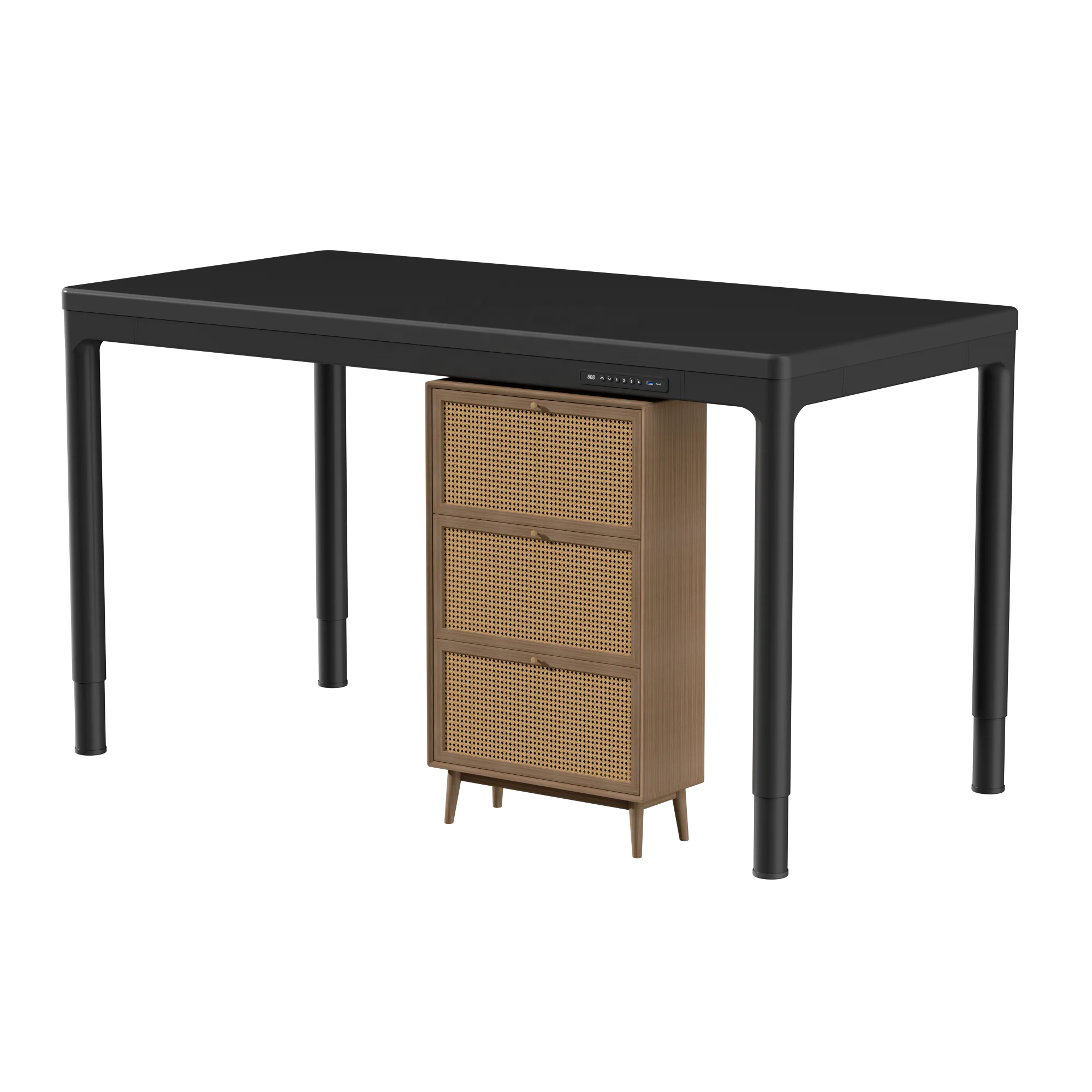 V-mounts electric quad-motor sit to stand executive desk dinner table with fast charging ports VM-JSD8-03-D