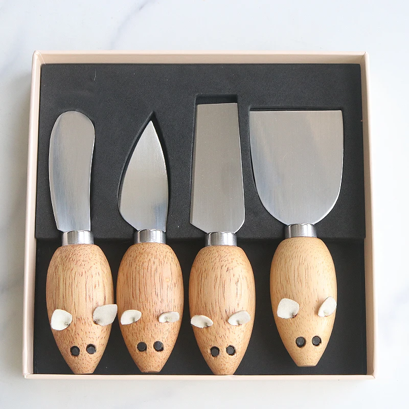 5 штук в форме мыши деревянные ручки для сыра Ножи И Вилки милые набор инструментов
