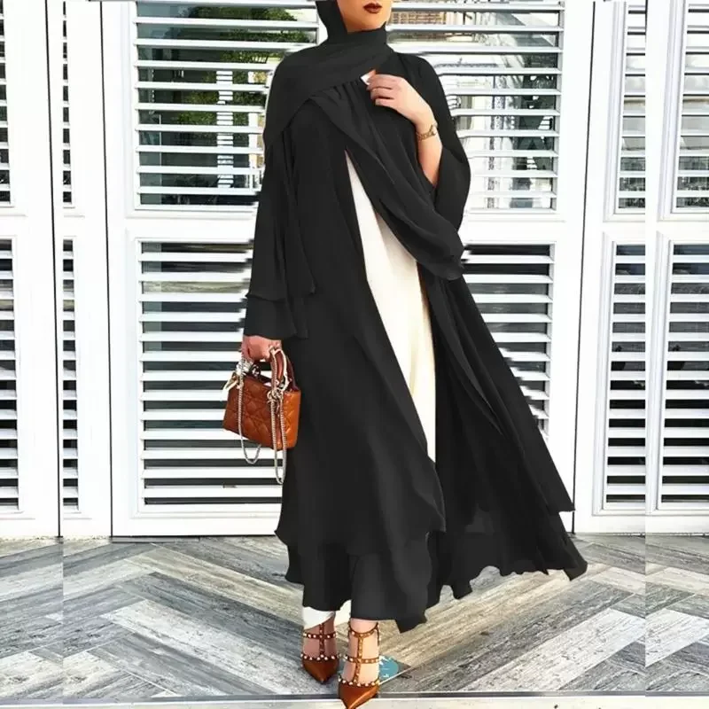 Muslim Long Sleeve Flowy Maxi Cardigan Islamic Open Front Kimono Abaya Robe Turkey Kaftan Solid Color Loose Islamic Dress