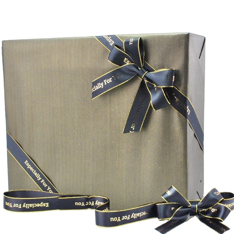 Custom LOGO Printing Pre-tied Gift with Elastic Band Gold Edge Satin Bow Ribbon