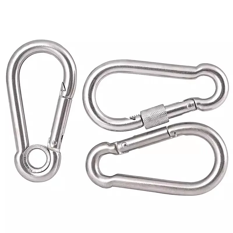 OEM ODM Custom LOGO Metal Oval Climbing Carabiner Hiking Clip DIN5299 Stainless Steel Carabiner Ring Spring Snap Hook with Lock